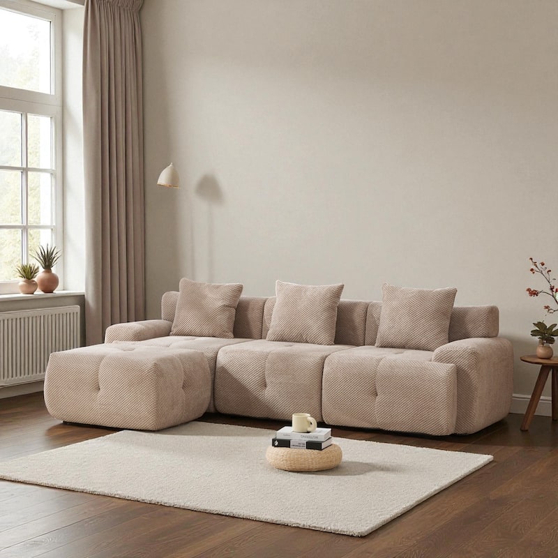 104.3" Modular L-Shaped Sectional Sofa, 4-Piece Oversized 3-Seater Cloud Couch with Ottoman, Tufted Deep Seat & 3 Pillows