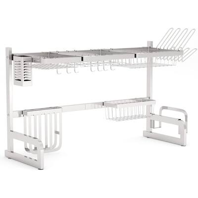 Adjustable Over The Sink Dish Drying Rack, 2-Tier Dish Dryer Rack - 38 x 11 x 20 inches