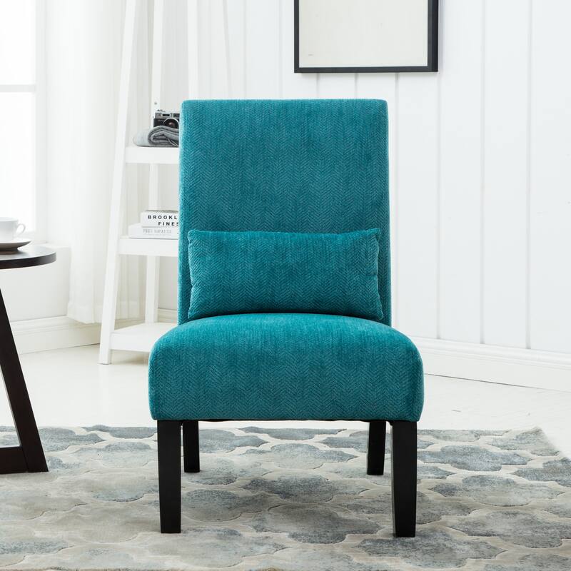 Teal Blue Modern 31.75" High Back Polyester Upholstered Accent Chair with Pillow and Tapered Legs