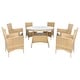 preview thumbnail 31 of 37, SAFAVIEH Outdoor Living Challe 7-Piece Patio Dining Set Natural/White Cushion