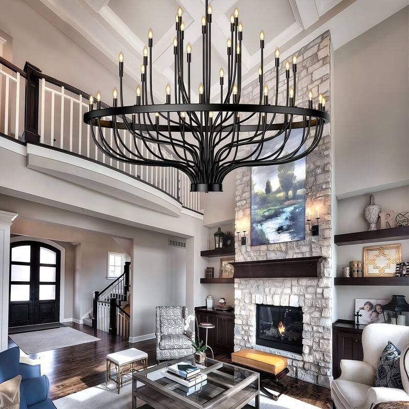 Classic Wagon Wheel Chandelier - Adjustable Rustic Ceiling Light with Matte Black Finish