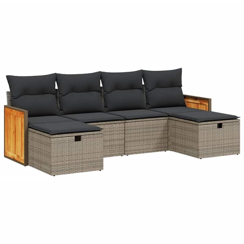 vidaXL Patio Sofa Set with Cushions Outdoor Furniture 6 Piece Poly Rattan
