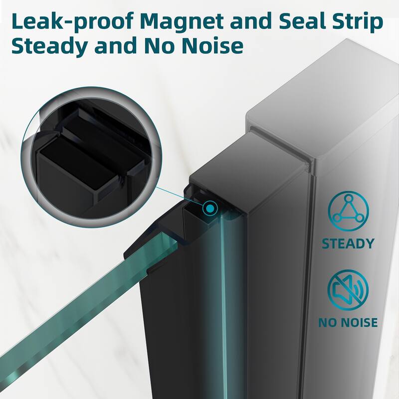 Elegant Bifold Frameless Glass Shower Door Width Adjustable Black Shower Panel Pivot Swing Shower Doors