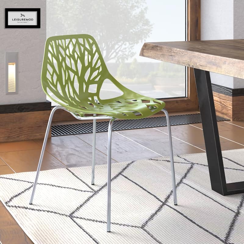 Asbury Stackable Dining Chair with Chrome Legs Side Chair with Modern Cut-Out Design Backrest