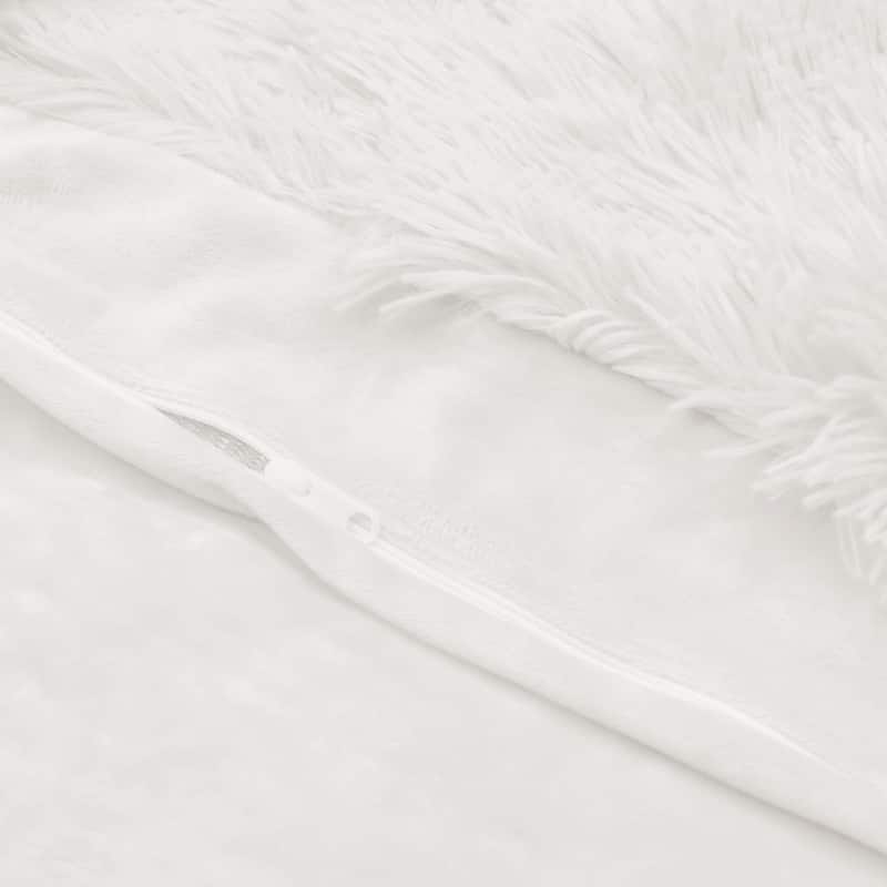 Sweet Jojo Designs Bright White Boho Faux Fur Body Pillow Case (Pillow Not Included) Bohemian Shabby Chic Farmhouse Rustic Fuzzy