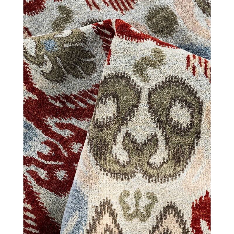 Ikat One-of-a-Kind Hand-Knotted Area Rug - Green, 8' 2" x 10' 1" - 8' 2" x 10' 1"