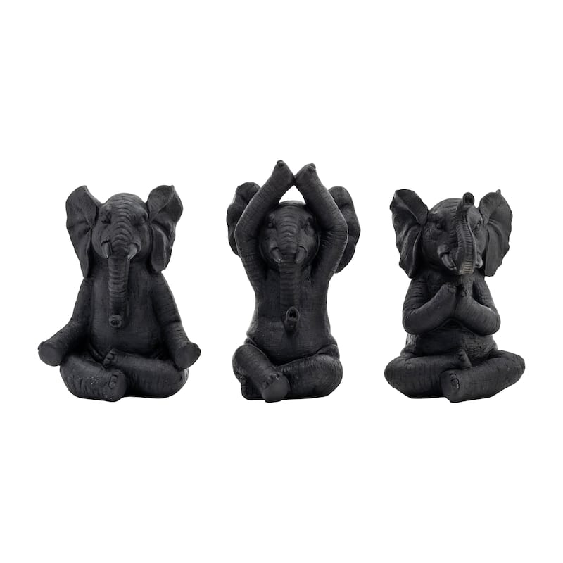 Decorative Resin Elephant Figurines with Yoga Poses - Set of 3, 8"