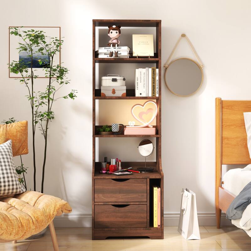 Modern Nightstand with Built-In Bookshelf & Dual Storage Drawers‌