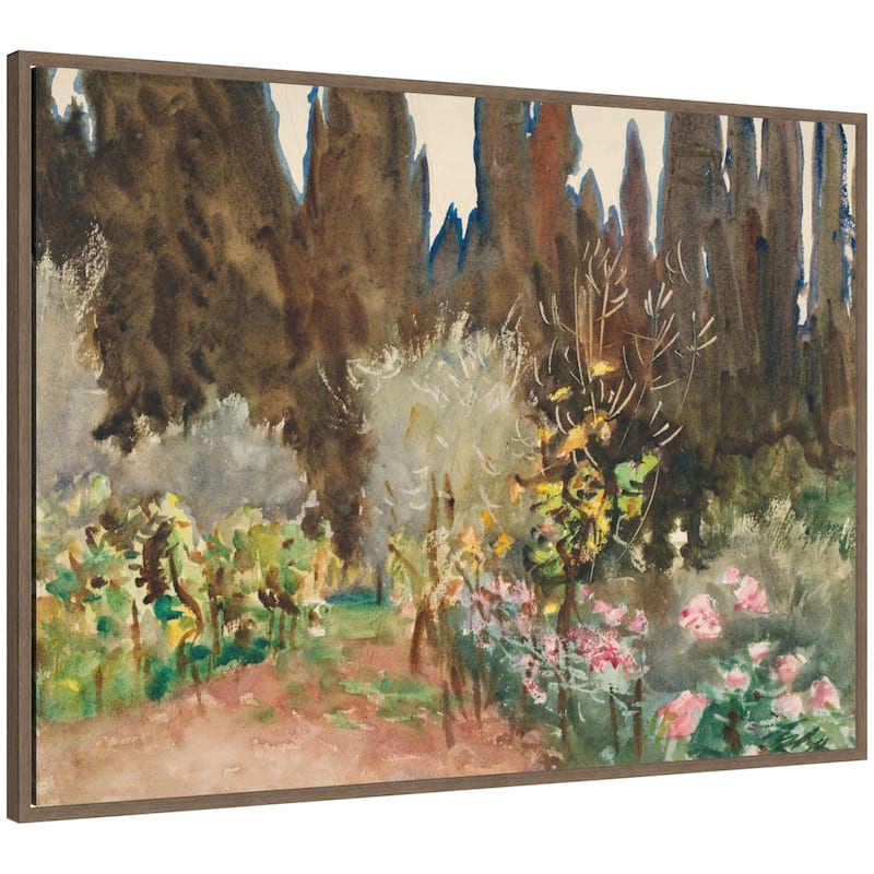 Kate and Laurel Gardens at Florence circa 1910 John Singer Sargent by Nostalgia Prints Framed Canvas Wall Art Print - 38 x 28 - Walnut