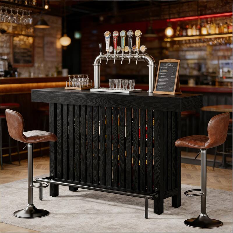 Modern Dining Table with Storage, Coffee Table with 2-Tier Shelves, Home Bar Table & Entertaining Table