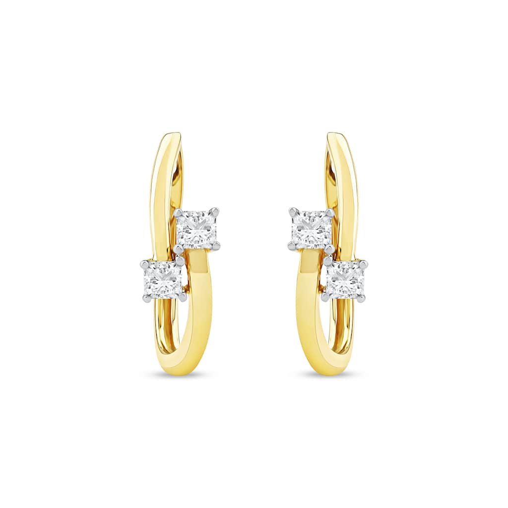 1/3ct TDW Diamond Two Stone Hoop Earrings in 10k Yellow Gold for Women