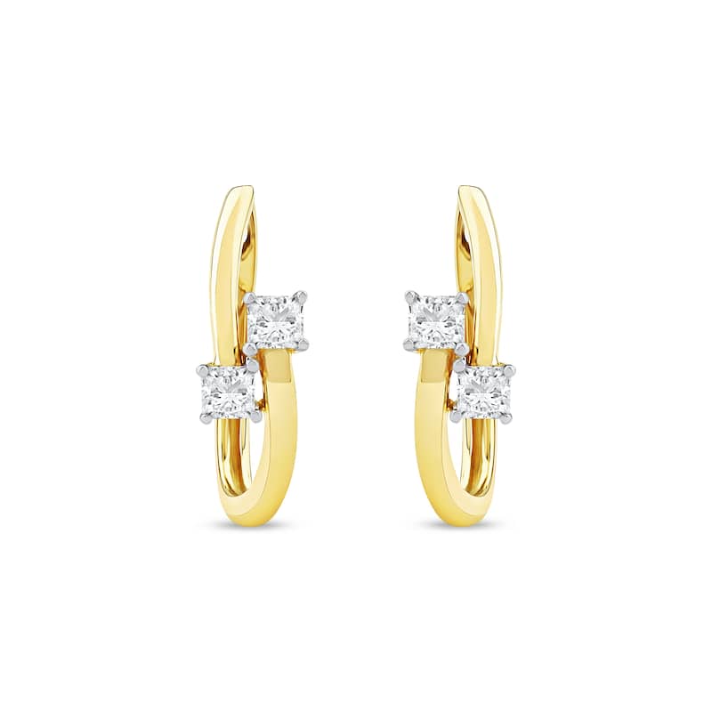 1/3ct TDW Diamond Two Stone Hoop Earrings in 10k Yellow Gold for Women