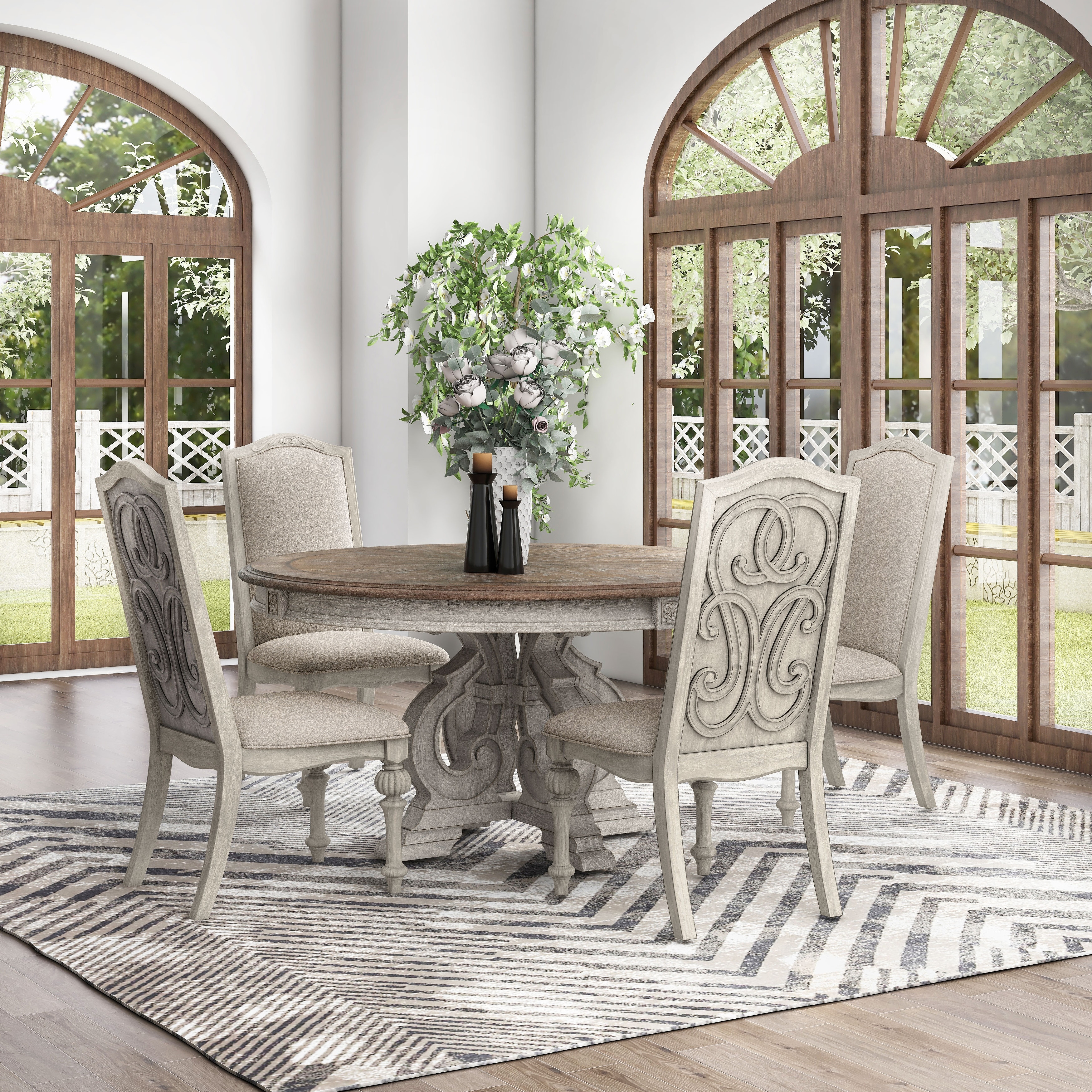 Caelum Farmhouse White Solid Wood 5 Piece Round Dining Set by The Gray Barn Antique White Natural Tone