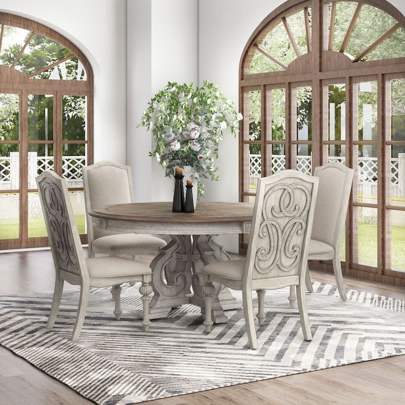 Caelum Farmhouse White Solid Wood 5-Piece Round Dining Set by The Gray Barn