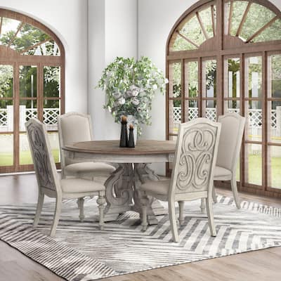 Caelum Farmhouse White Solid Wood 5-Piece Round Dining Set by The Gray Barn