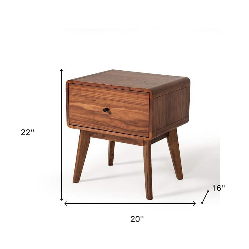 Modern Walnut Nightstand with Drawer Rubberwood Frame and Soft-Close Glide Bedroom Side Table