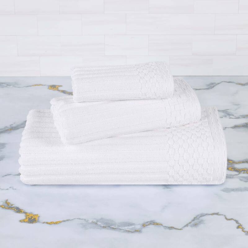 Blue Nile Mills Modern Ribbed 100% Cotton Quick-Dry 3-Piece Towel Set