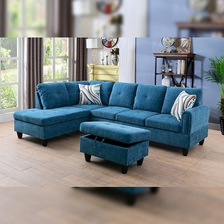 StarHomeLiving Nijia Blue left facing Line Sectional Sofa 3 pieces Set ...