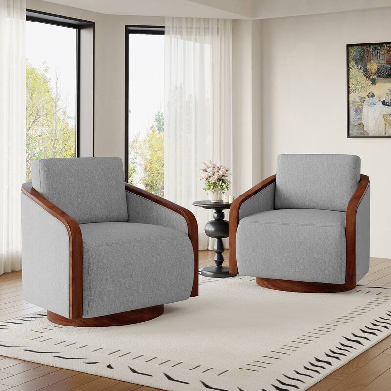 Modern Upholstered Swivel Accent Chair Set of 2 - Light Grey