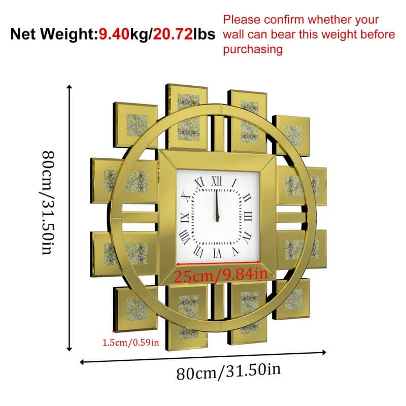 Large Wall Clock Crystal Twinkle Crush Diamond Mirrored