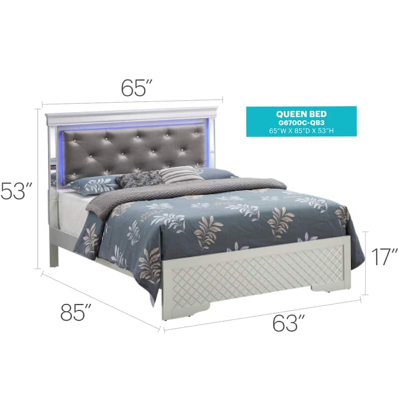 Silver Champagne Queen Bed with Transitional Design, Strong Frame and Elegant Finish for Sophisticated Bedrooms