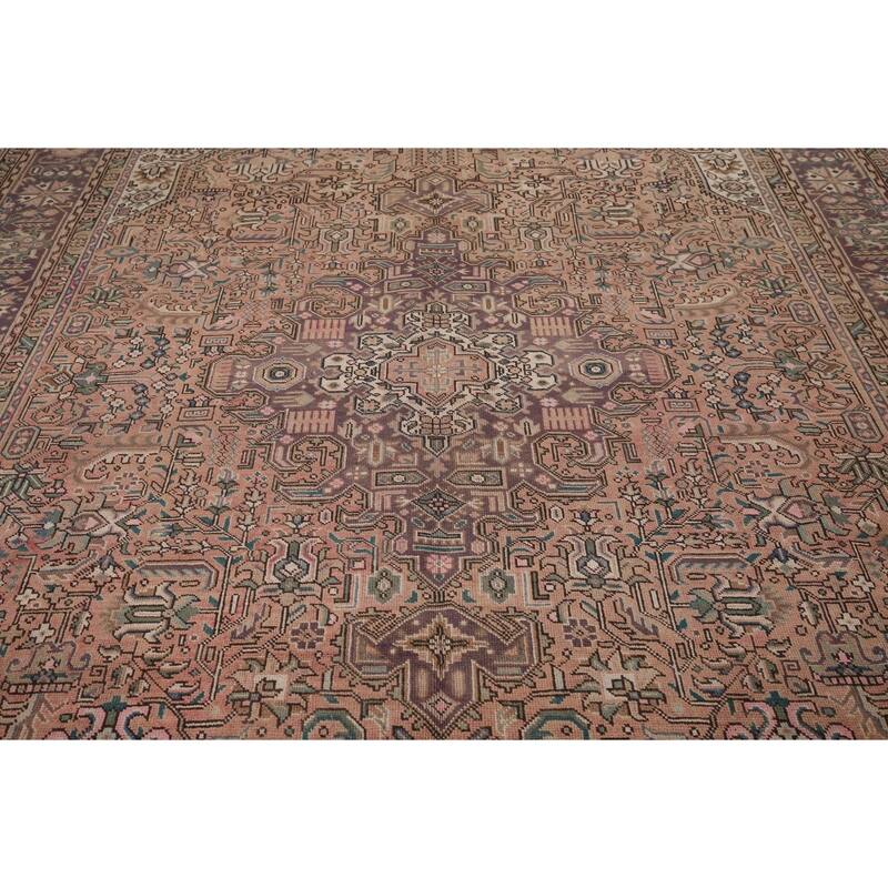 Pink Geometric Tabriz Vintage Persian Rug Hand-Knotted Wool Carpet - 8'0" x 11'2"