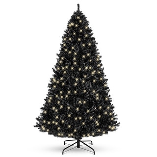 7.5ft Pre-Lit Black Christmas Tree, Full Artificial Holiday Decoration ...
