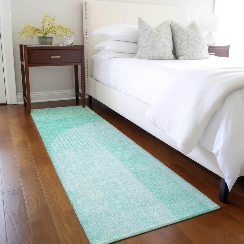 Machine Washable Indoor/ Outdoor Chantille Modern Deco Rug - Teal - 2'3" x 7'6"