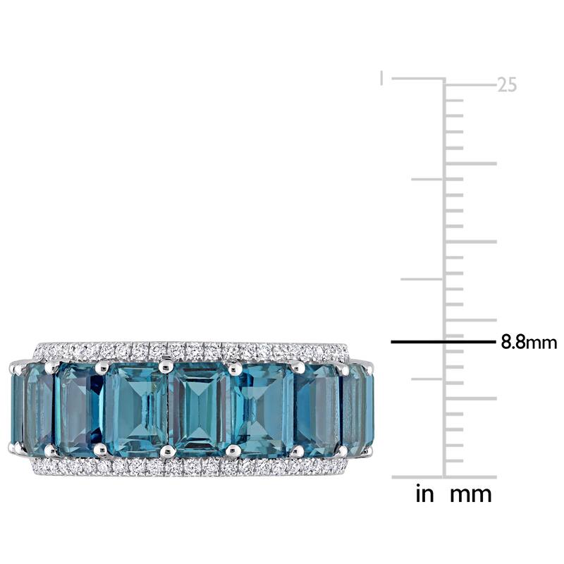Miadora Octagon-cut London-Blue Topaz & 5/8ct TDW Diamond Full-Eternity Band in 14k White Gold