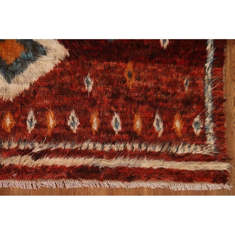 Hand Knotted Oriental 100% Wool Carpet Modern Tribal Red Moroccan Area Rug - 8' 9'' X 6' 4''