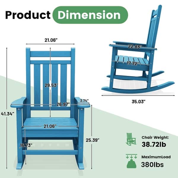 dimension image slide 5 of 15, Modern High-Back Rocking Adirondack Chair All Weather