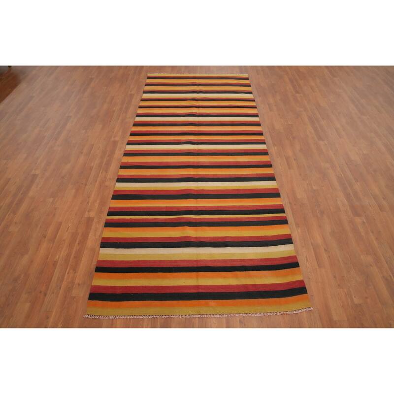 Hand Woven Oriental 100% Wool Carpet Southwestern Geometric Multi-Colored Kilim Area Rug - 10' 10'' X 4' 8''