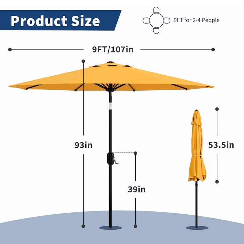 9 FT Outdoor Table Patio Umbrella, Waterproof UV Protection for Garden, Backyard, Poolside