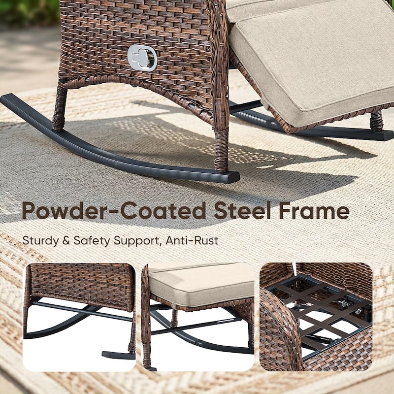 Pocassy Patio Versatile Outdoor Recliner Rocker Chair Table with Thick Cushion