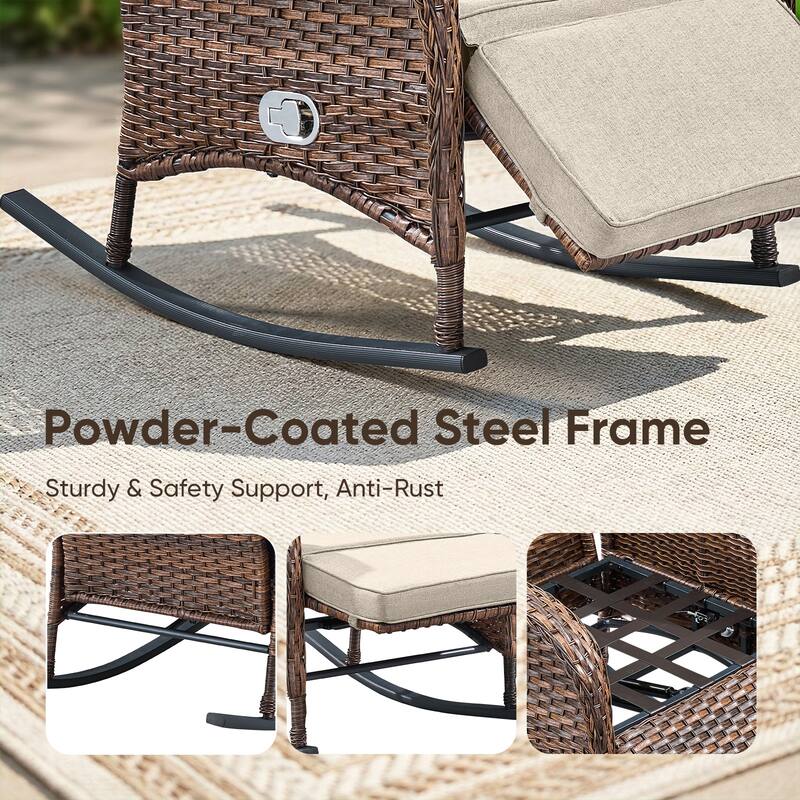 Pocassy Versatile Outdoor Recliner Rocker Chair with Thick Cushion