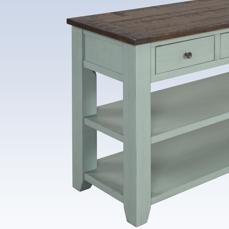 Modern Solid Pine Wood Top Console Table with Drawers and Shelves