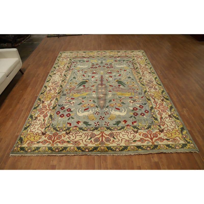 Hand Knotted Oriental 100% Wool Carpet Traditional Floral Greys & Charcoal Ziegler Area Rug - 11' 11'' X 8' 8''