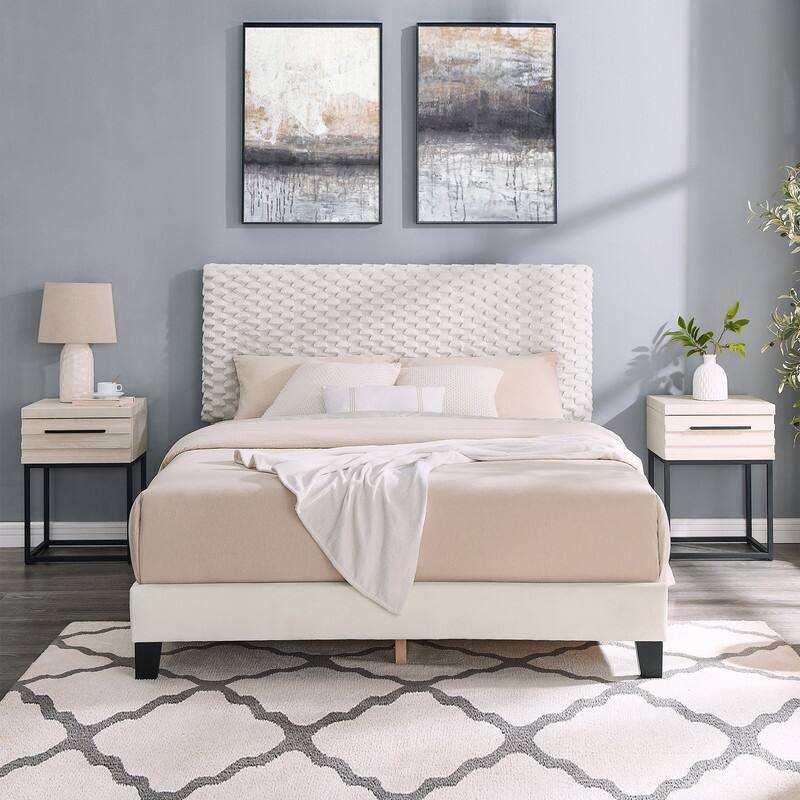 2/3-Piece Bedroom Set, Plush 3D Upholstered Bed with 1/2 Nightstands, Full - 3 Piece