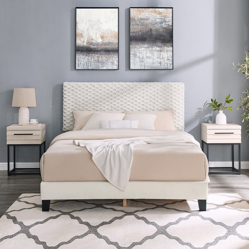 2/3-Piece Bedroom Set, Plush 3D Upholstered Bed with 1/2 Nightstands, Full