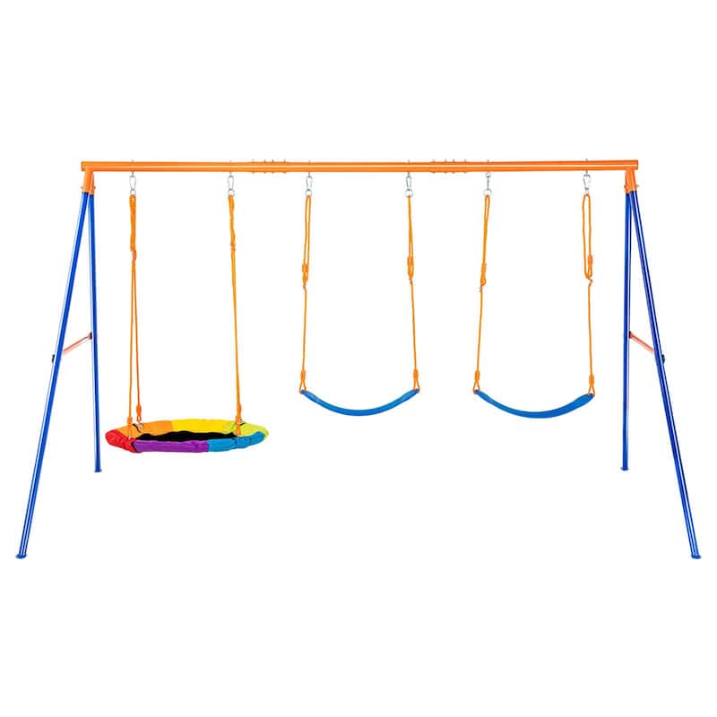 Swing Sets Included 1 Saucer 2 Belt Swing Seats with A-Shape Frame Metal Stand - 120"L x 72.01"W x 65"H