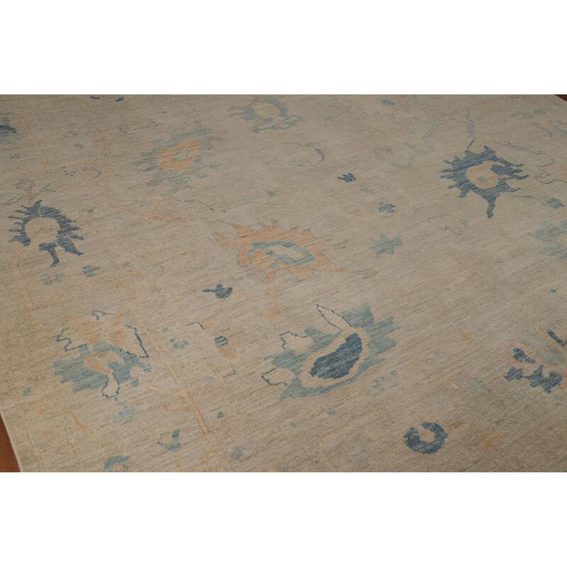 Beige Oushak Turkish Rug Hand-Knotted Transitional Wool Carpet - 9'2"x 11'3"
