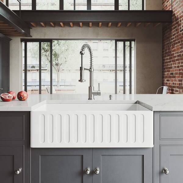 Shop Vigo White 33 Inch Matte Stone Farmhouse Kitchen Sink Overstock 10746792