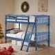 preview thumbnail 1 of 14, Convertible Twin/Twin Bunk Bed with 6+6 Slat System & Guardrail Dark Blue