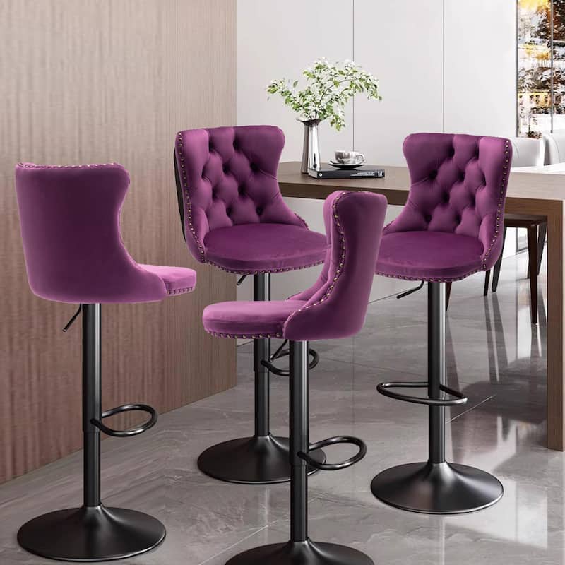 Velvet Adjustable Swivel Counter Height Barstools Set of 2