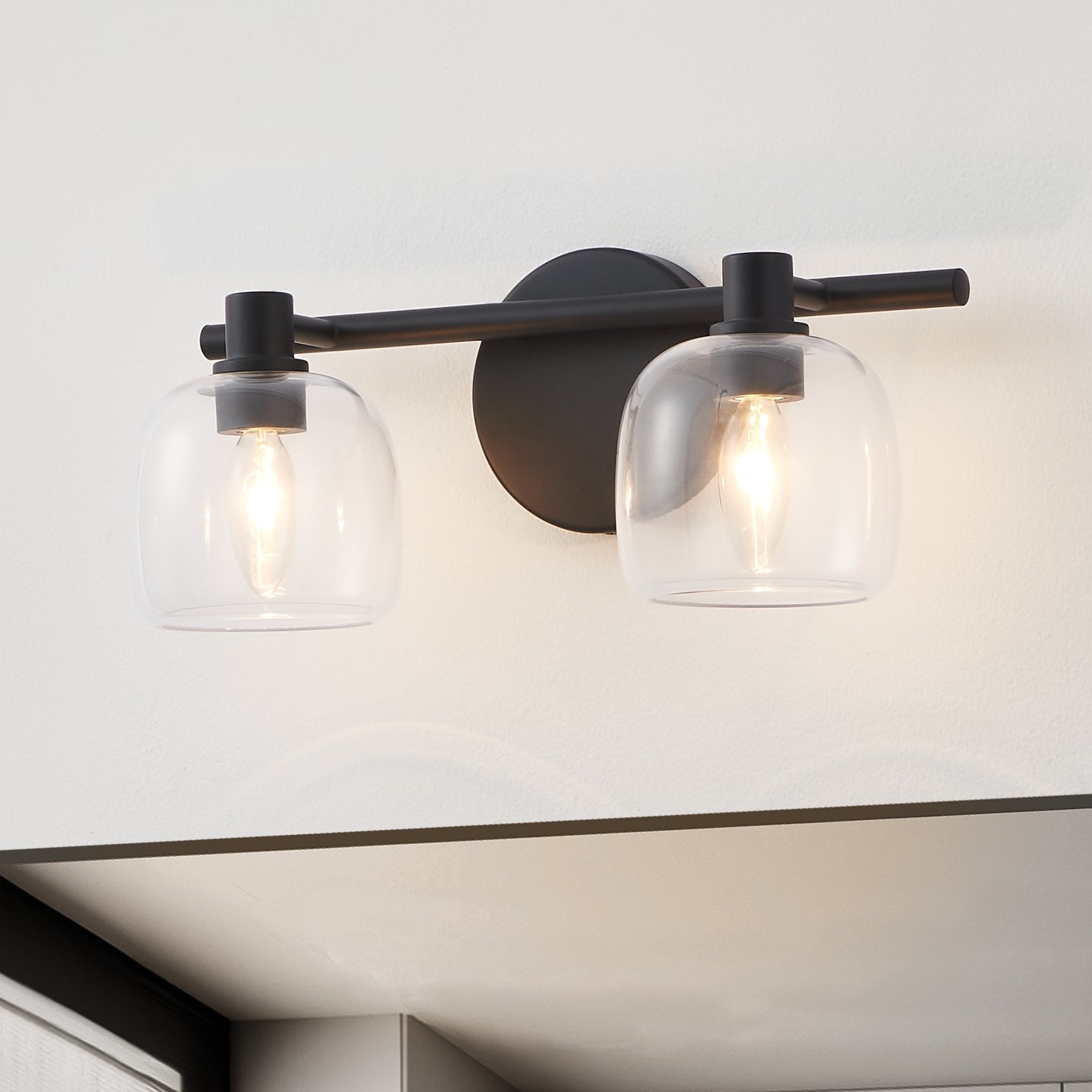 Thesis Valentina 15-inch 2-light Matte Black Vanity Light with Clear Glass Shades