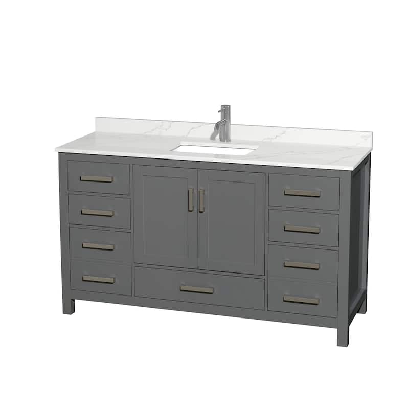 Wyndham Collection WCS141460S-QTZ-UNSMXX Sheffield 60" Free Standing - Dark Gray / Giotto Quartz Top / Brushed Chrome
