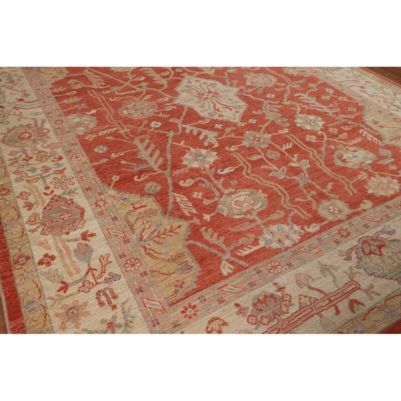 Orange Turkish Oushak Vegetable Dye Area Rug Handmade Wool Carpet - 9'4"x 12'1"