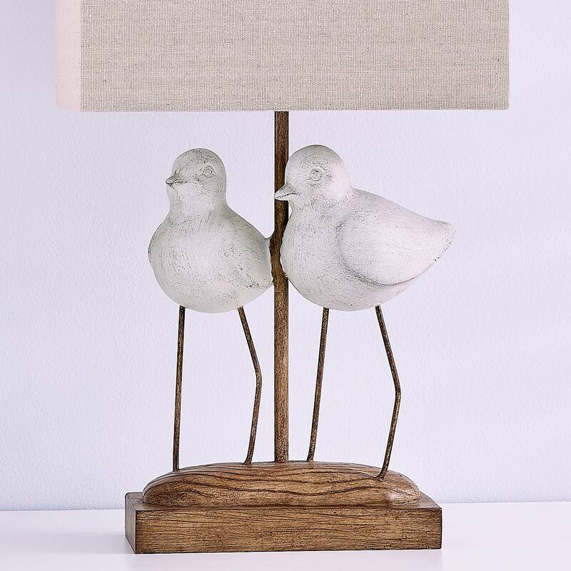 20"H White and Brown Resin Birds Table Lamp With Shade - 11" x 7" x 20"