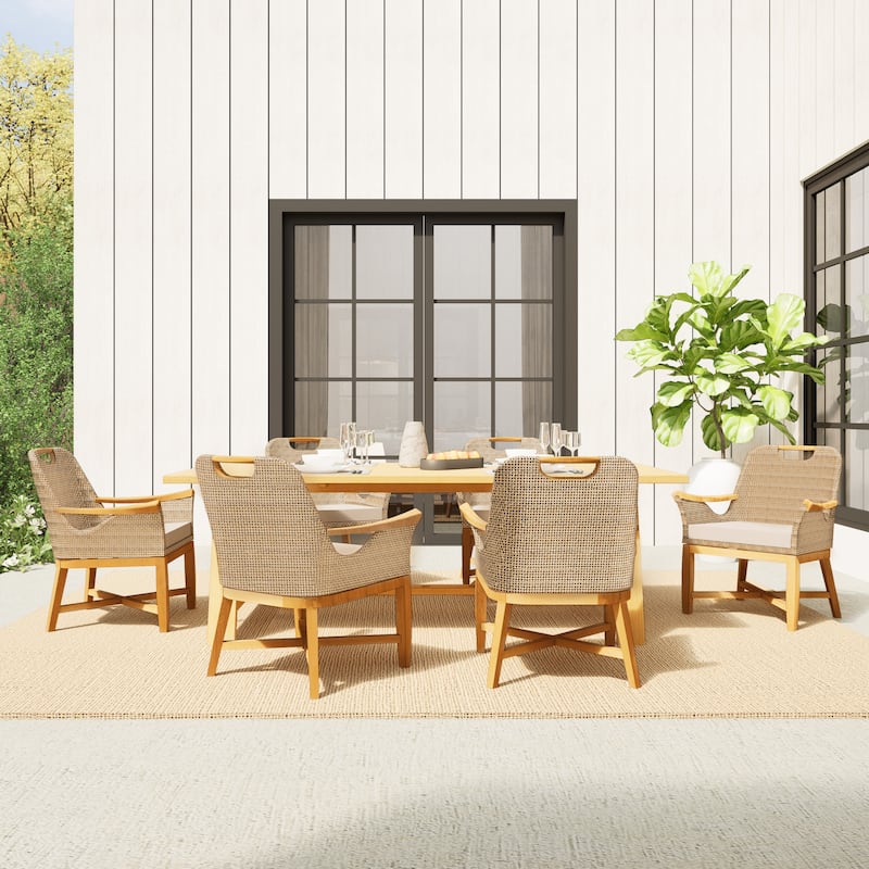 Cambridge Casual Sydney 7-Piece Teak Outdoor Wicker Dining Set with Large Table