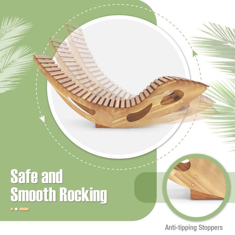Natural Acacia Wood 2-Seater Adirondack Rocking Sunbed Lounger - 63" x 47" x 26" (inches)